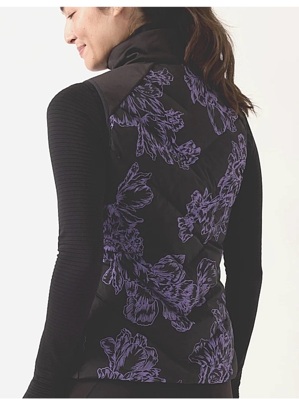 Athleta Inlet Reflective Astral Bloom Purple/Black Quilted Vest Women SZ. Large - Picture 3 of 9